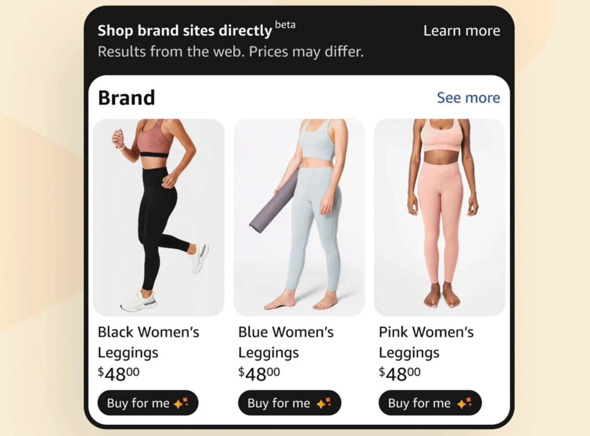 Amazon Buy for Me interface showing brand-site purchasing assistance inside Amazon