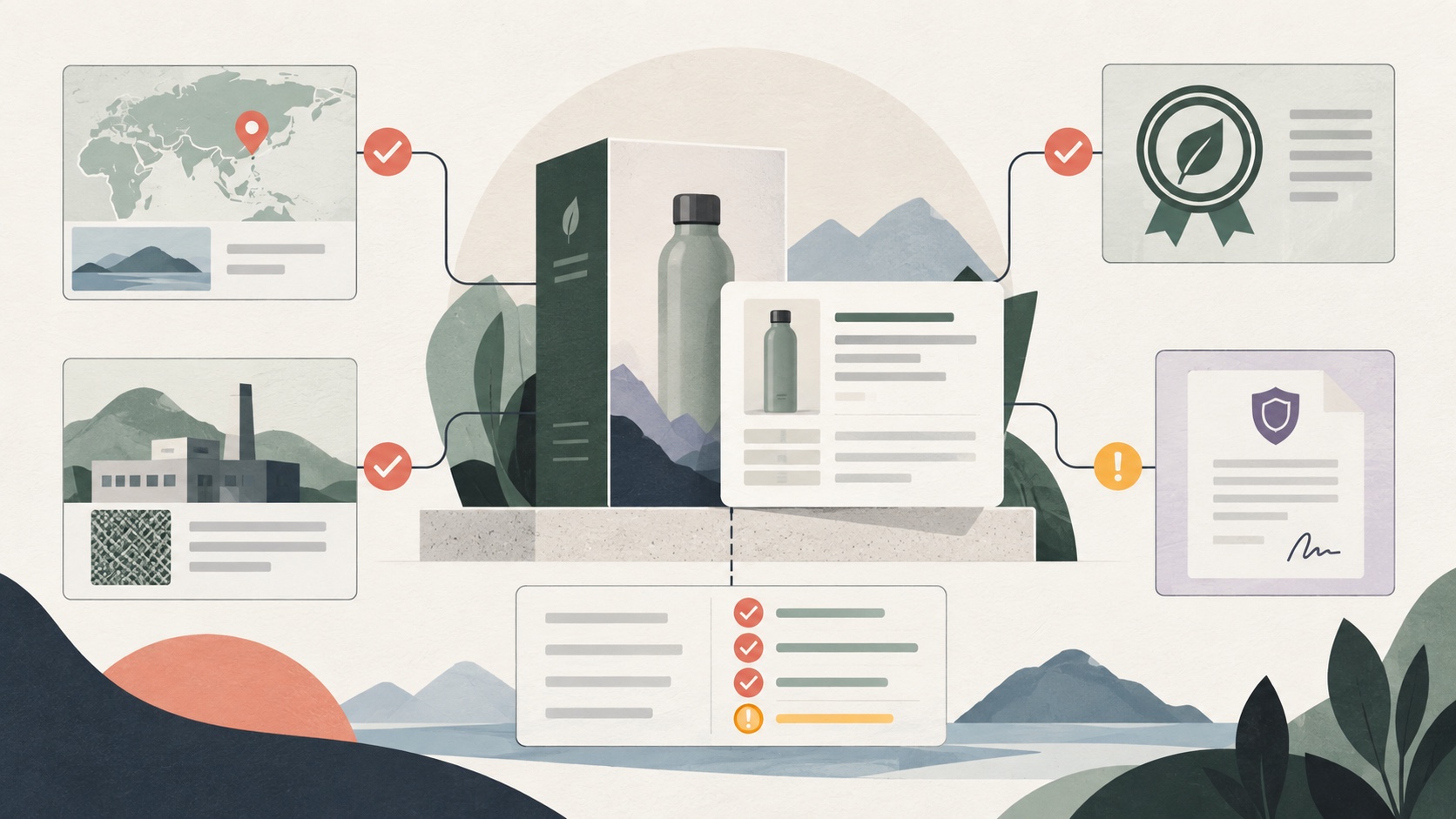 A product record connected to origin, manufacturing, certification, and warranty evidence with verification results